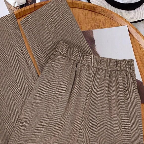 Coffee Brown Casual Women's Slim Fit Long Suit Pants - Picture 2 of 7